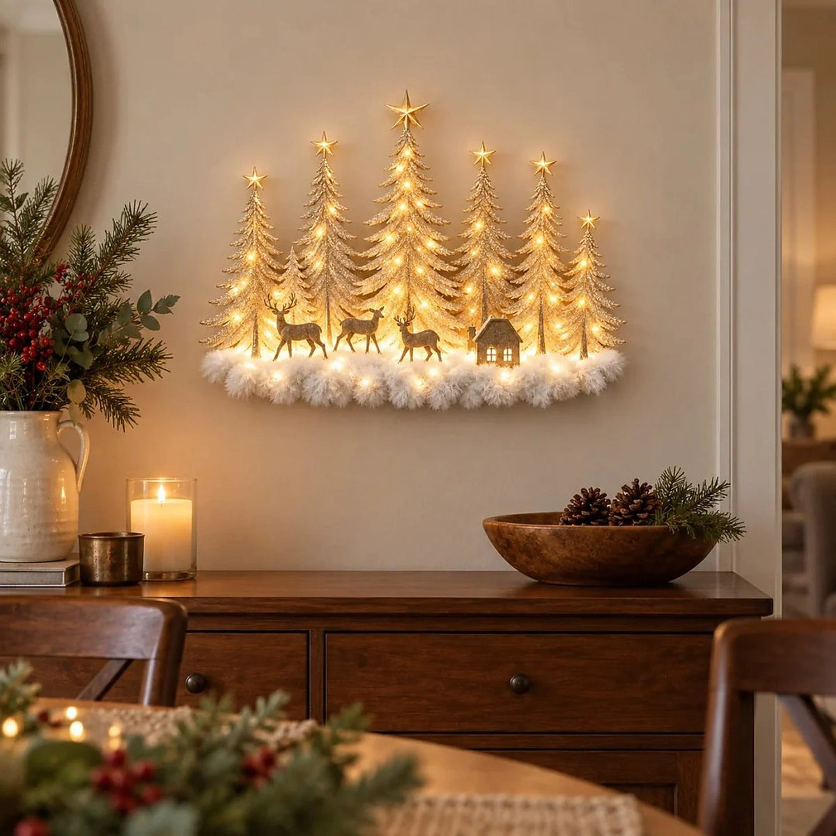 Wall Decor Layered 3D Winter Scene Warm LED Lights