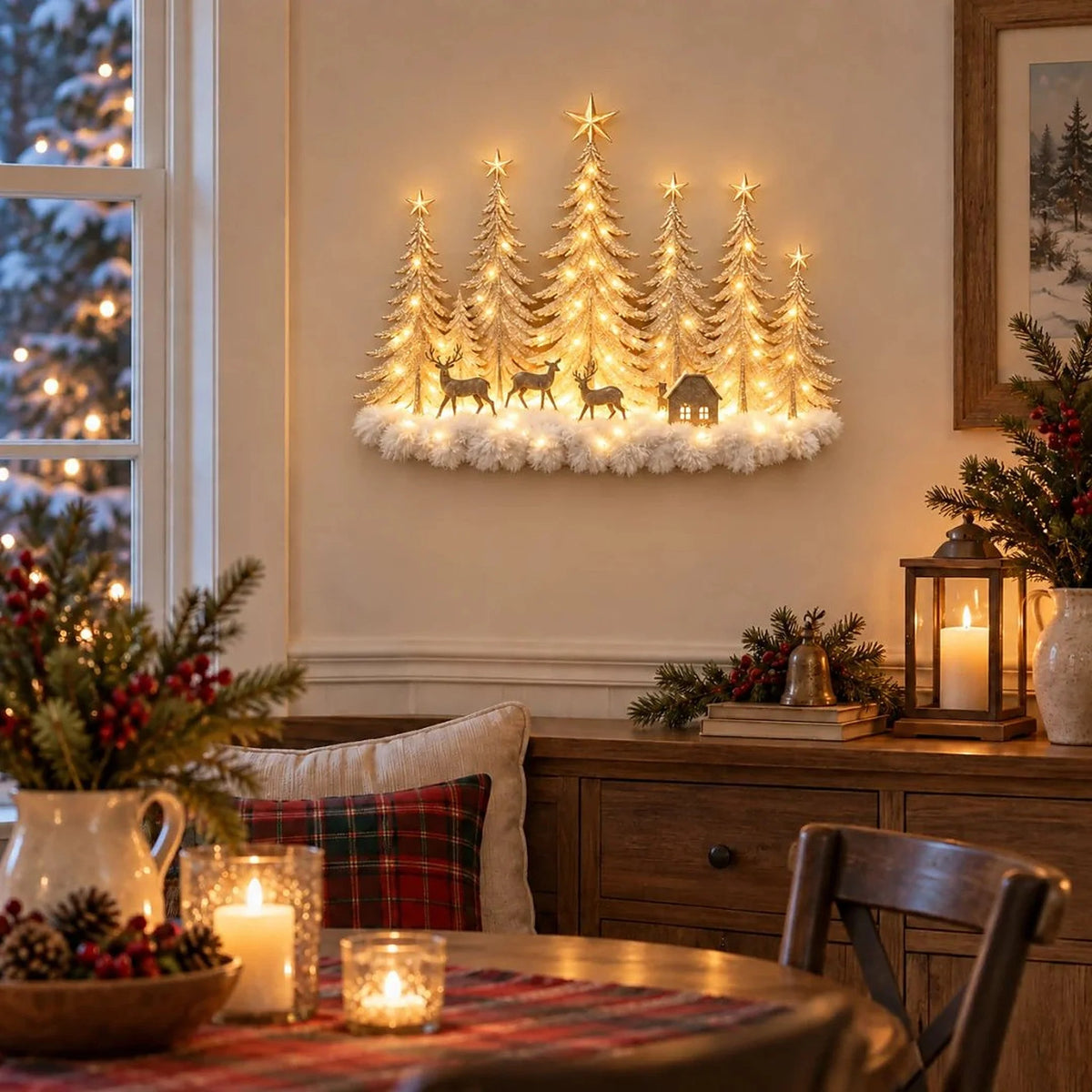 Wall Decor Layered 3D Winter Scene Warm LED Lights