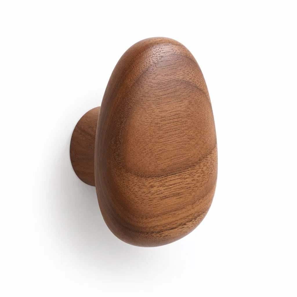 Wall Hook Pebble-Shaped Solid Wood Adhesive Mount