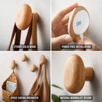 Wall Hook Pebble-Shaped Solid Wood Adhesive Mount