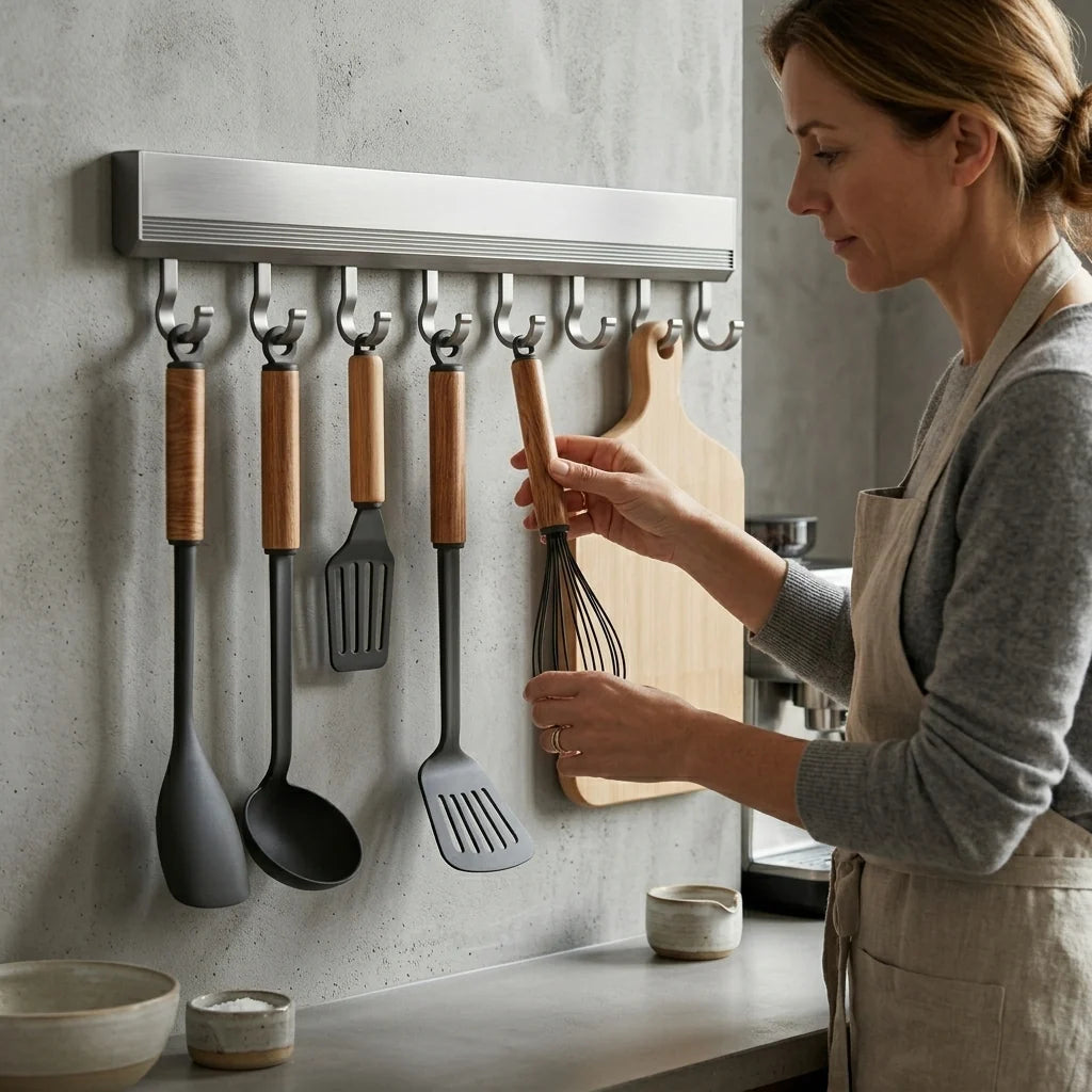 Wall Hook Rail Adhesive No-Drill Sliding Hooks