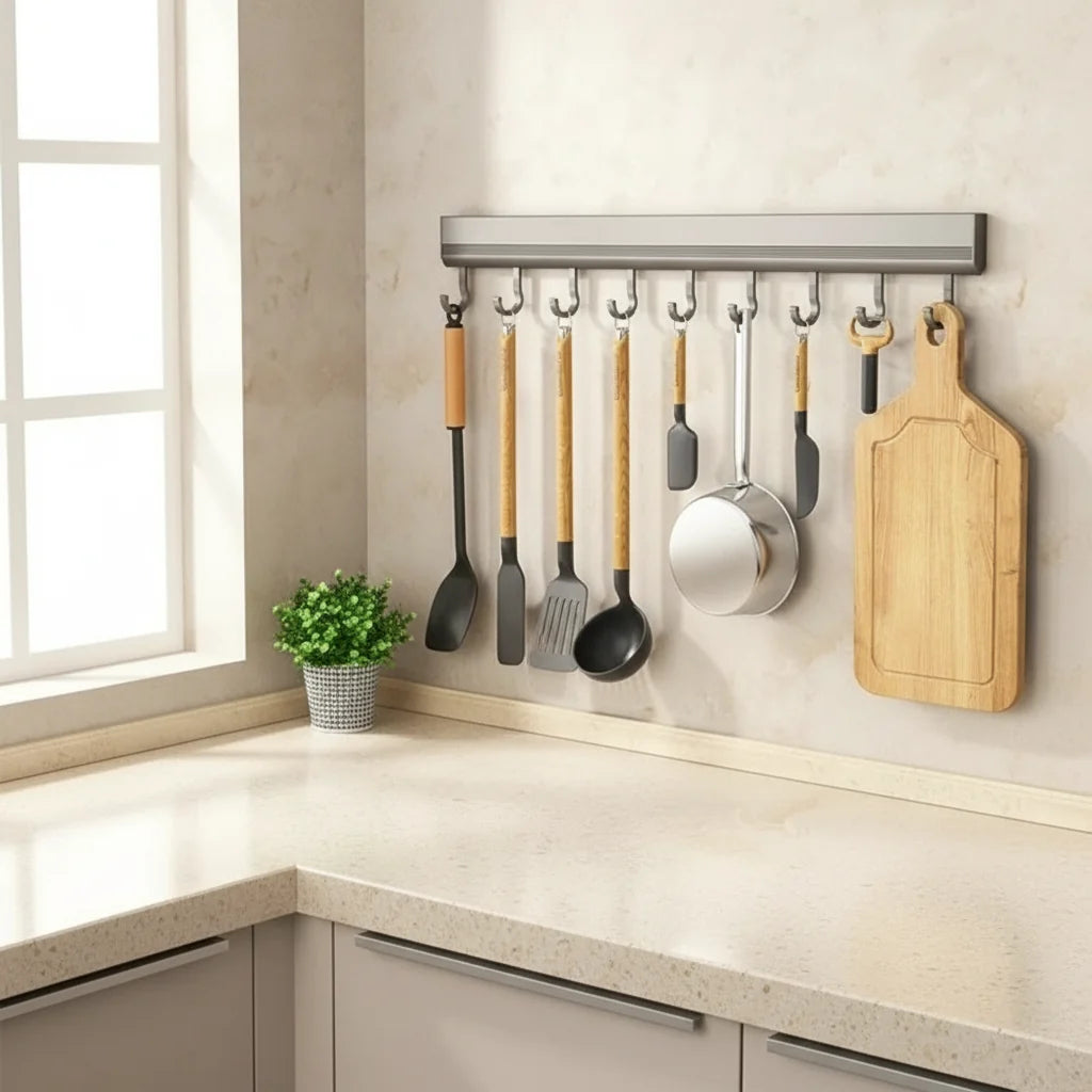 Wall Hook Rail Adhesive No-Drill Sliding Hooks