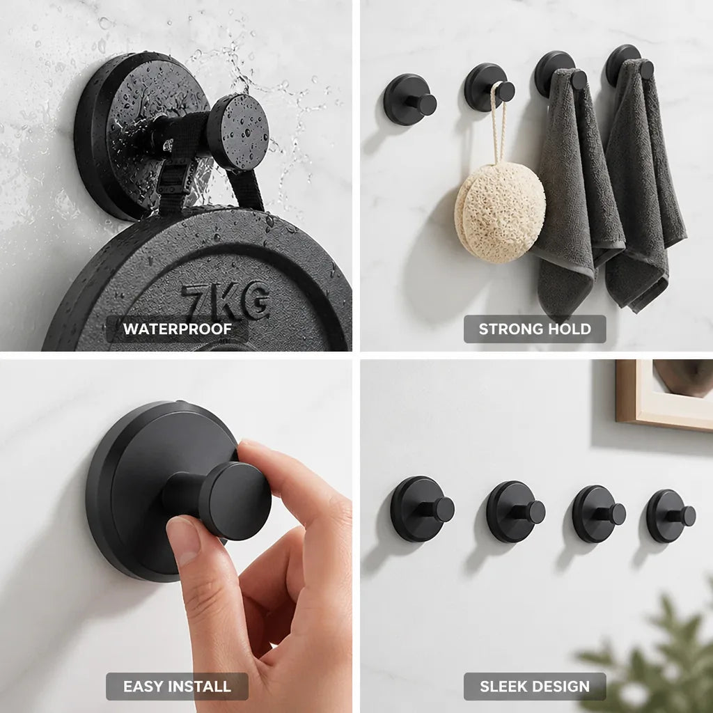 Wall Hooks Suction Cup Drill-Free Set of 4