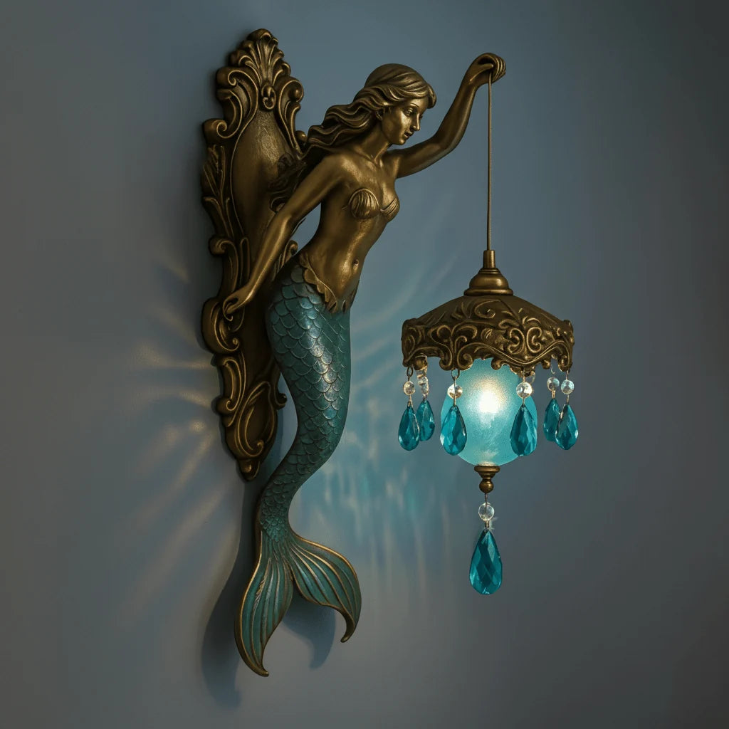Wall Lamp Handcrafted Mermaid Metal Crystal Pendants