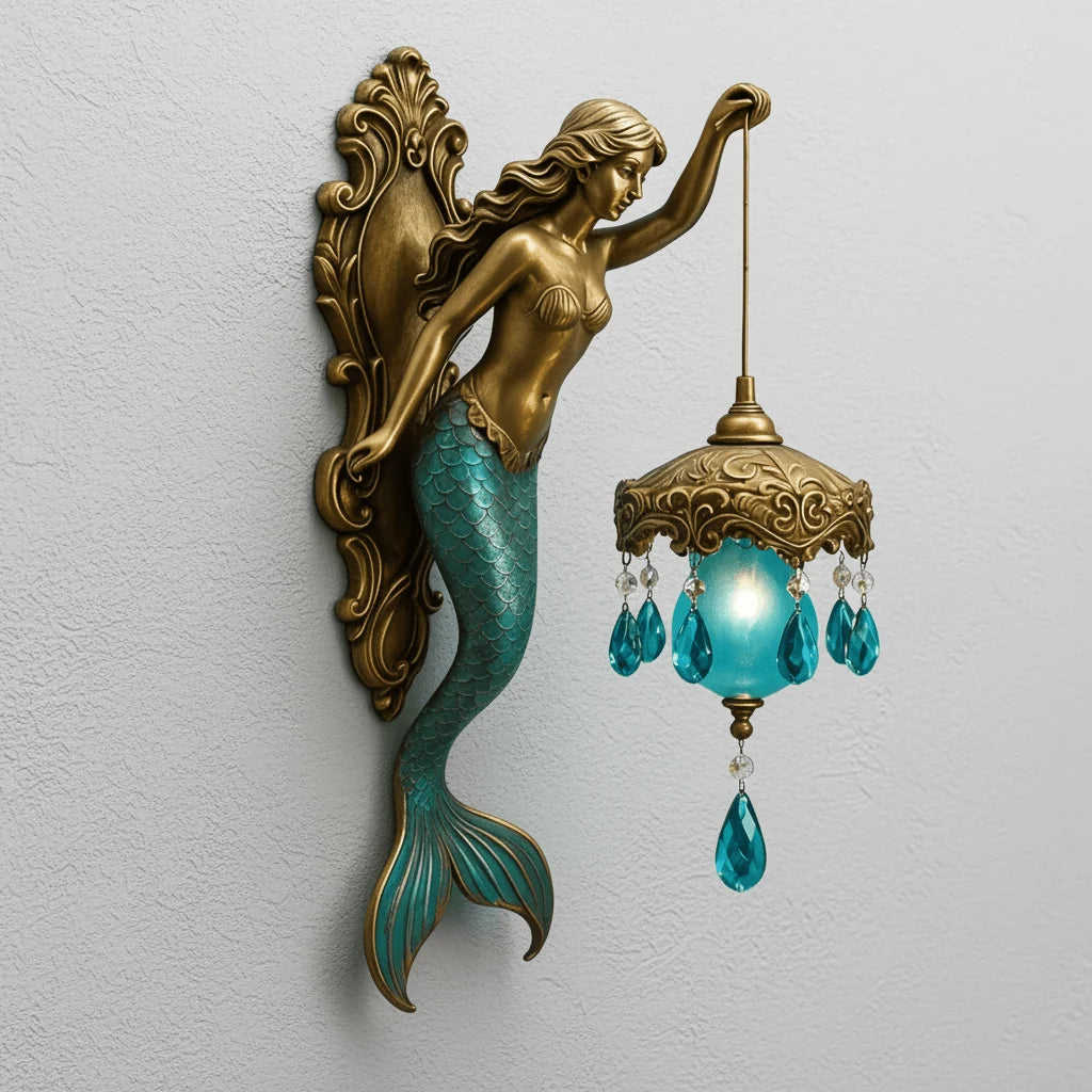 Wall Lamp Handcrafted Mermaid Metal Crystal Pendants