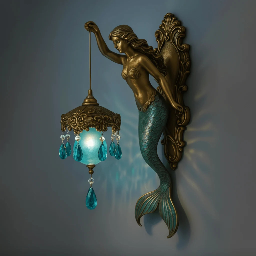 Wall Lamp Handcrafted Mermaid Metal Crystal Pendants