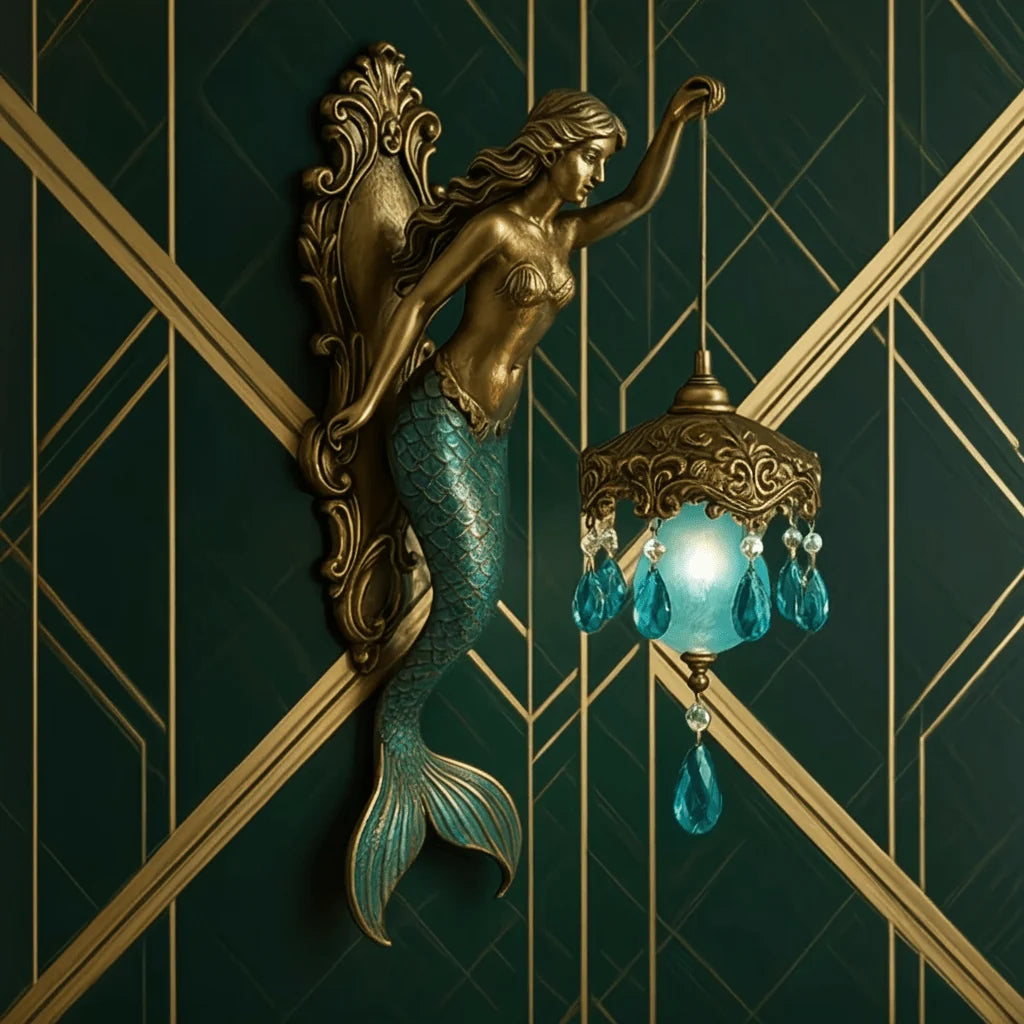 Wall Lamp Handcrafted Mermaid Metal Crystal Pendants