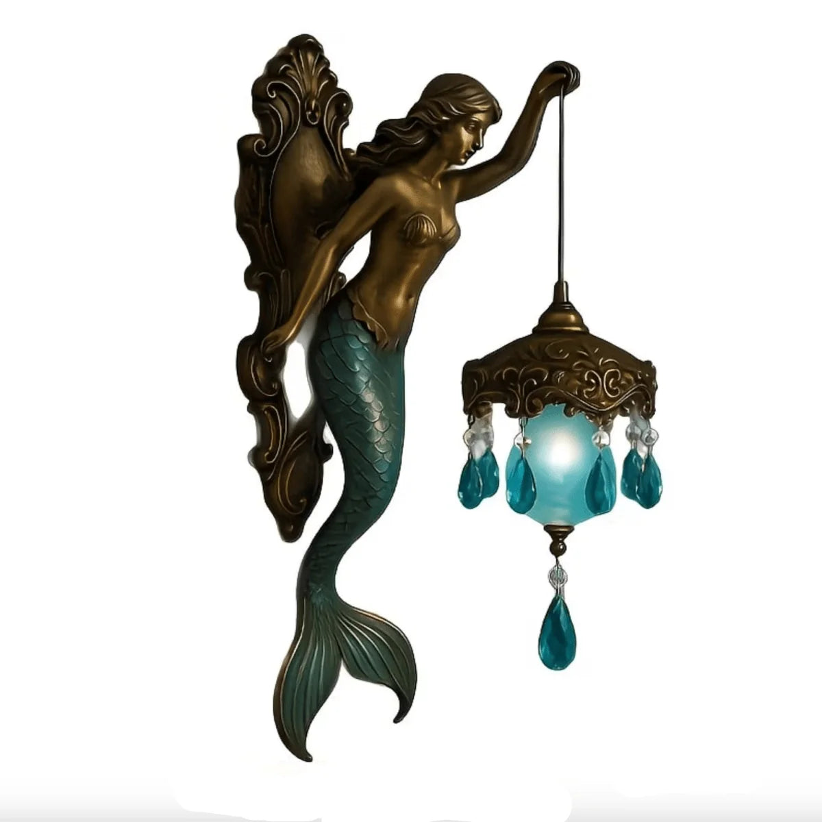 Wall Lamp Handcrafted Mermaid Metal Crystal Pendants