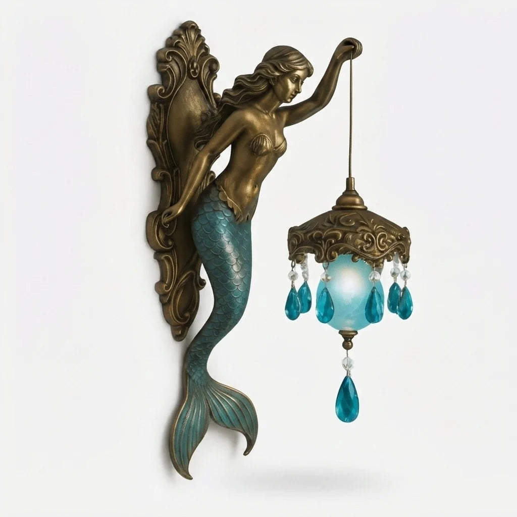 Wall Lamp Handcrafted Mermaid Metal Crystal Pendants