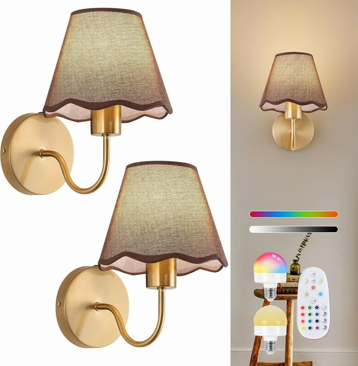 Wall Lamp Set of 2 Fabric Shade Adjustable Lighting