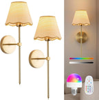Wall Lamp Set of 2 Fabric Shade Adjustable Lighting