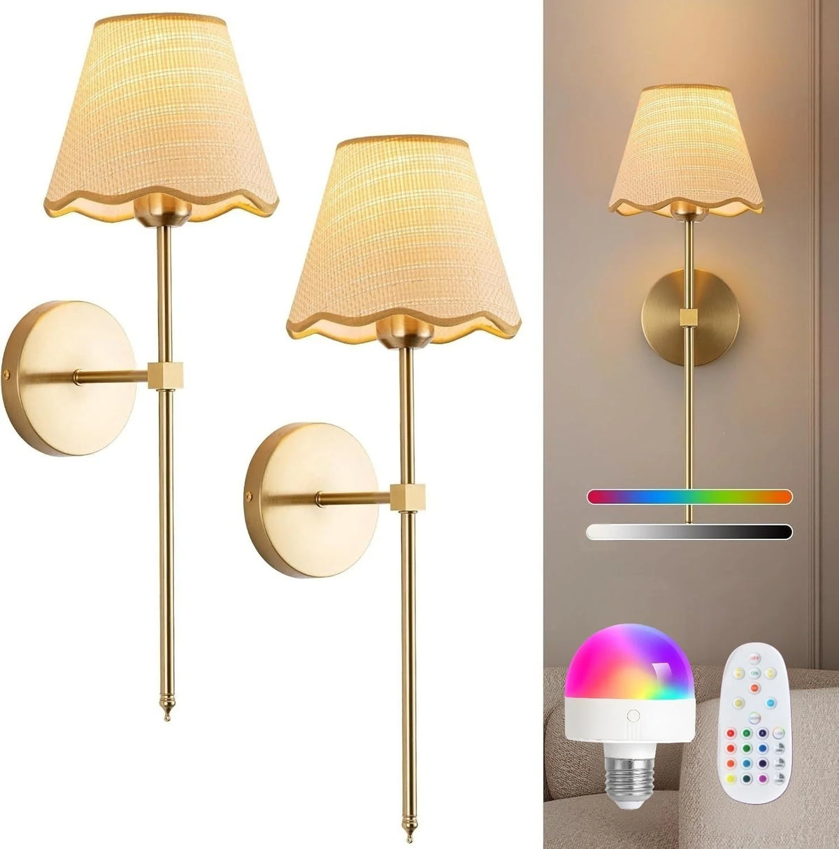 Wall Lamp Set of 2 Fabric Shade Adjustable Lighting
