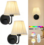 Wall Lamp Set of 2 Fabric Shade Adjustable Lighting