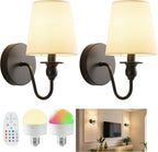 Wall Lamp Set of 2 Fabric Shade Adjustable Lighting