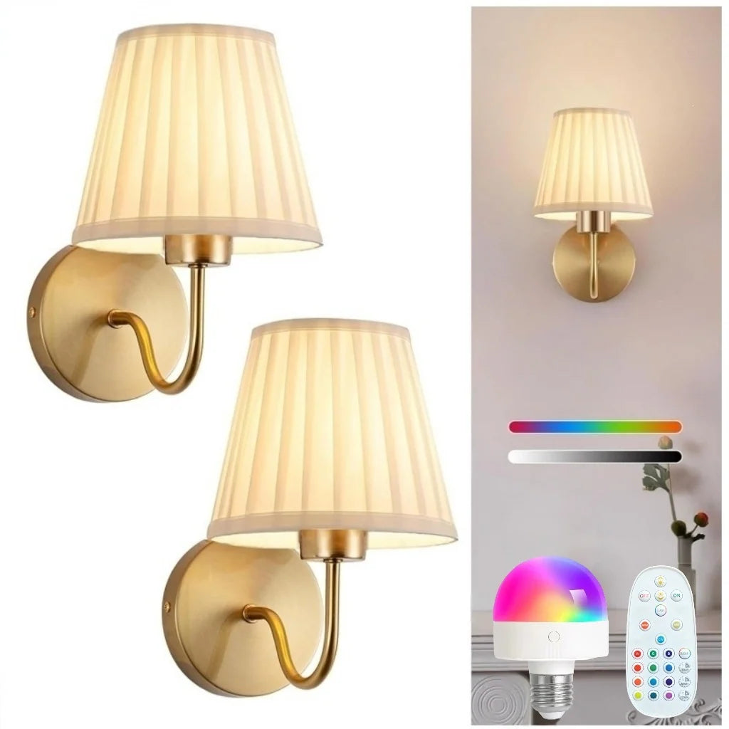 Wall Lamp Set of 2 Fabric Shade Adjustable Lighting