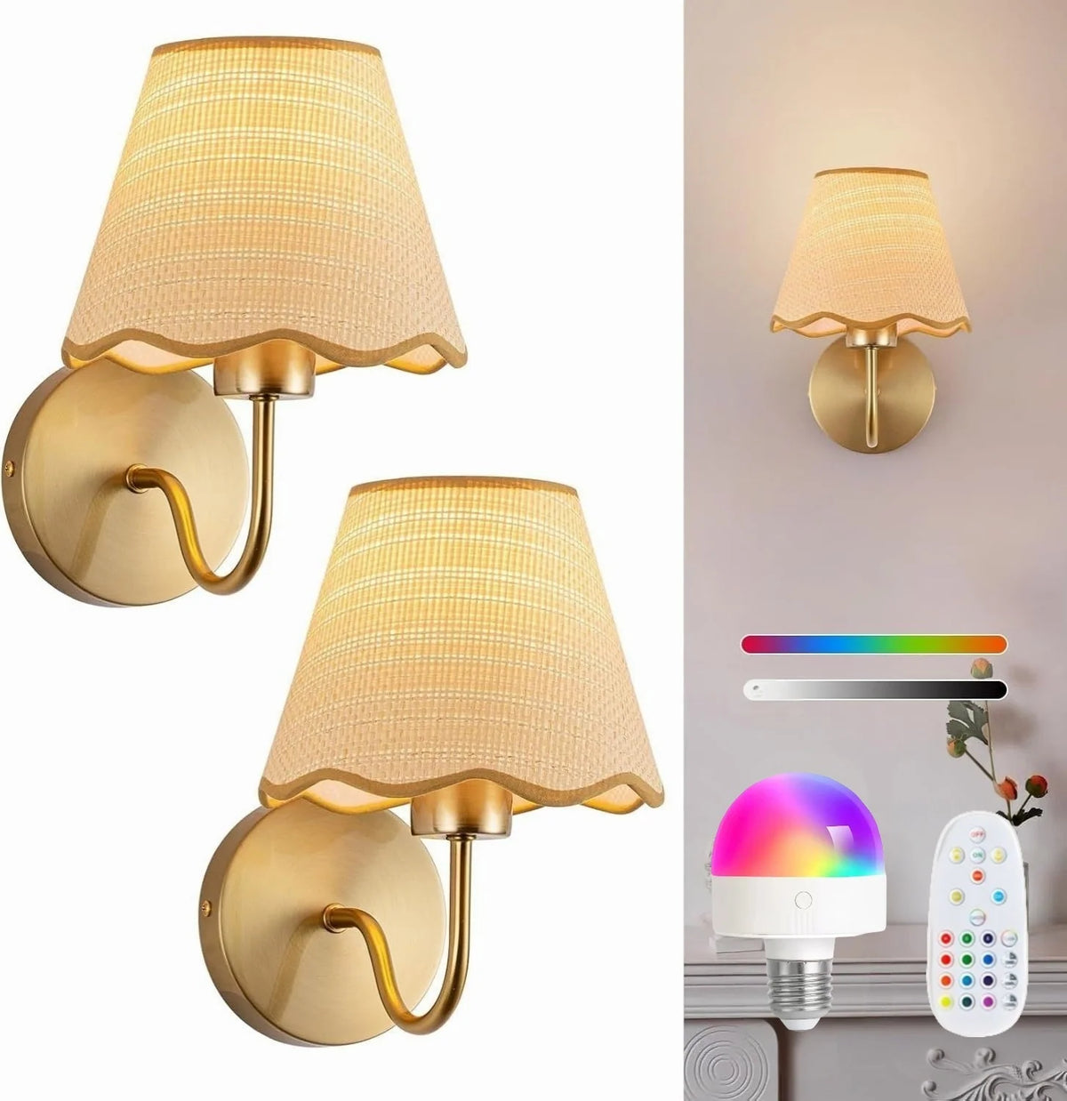 Wall Lamp Set of 2 Fabric Shade Adjustable Lighting