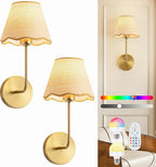 Wall Lamp Set of 2 Fabric Shade Adjustable Lighting
