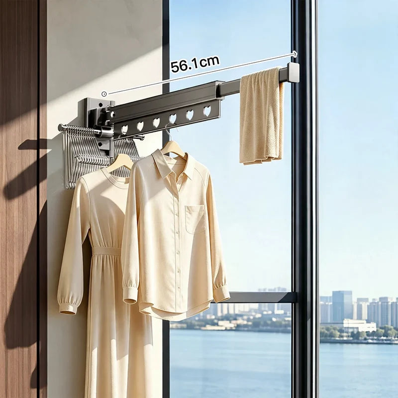Wall-Mounted Clothes Drying Rod Aluminum Foldable Space-Saving