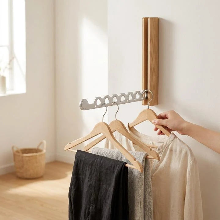 Wall-Mounted Coat Rack Foldable Wooden Mounting Kit Included