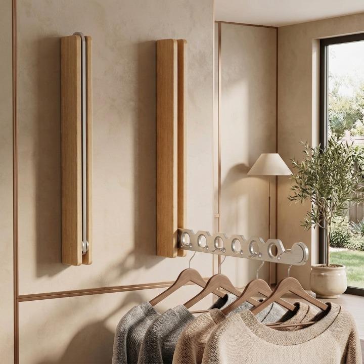 Wall-Mounted Coat Rack Foldable Wooden Mounting Kit Included