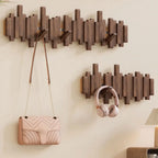 Wall-Mounted Coat Rack Wooden Foldable Hooks Space-Saving Storage