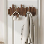Wall-Mounted Coat Rack Wooden Foldable Hooks Space-Saving Storage