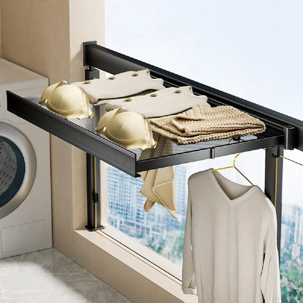 Wall-Mounted Drying Rack Foldable Clothes Rail & Hooks