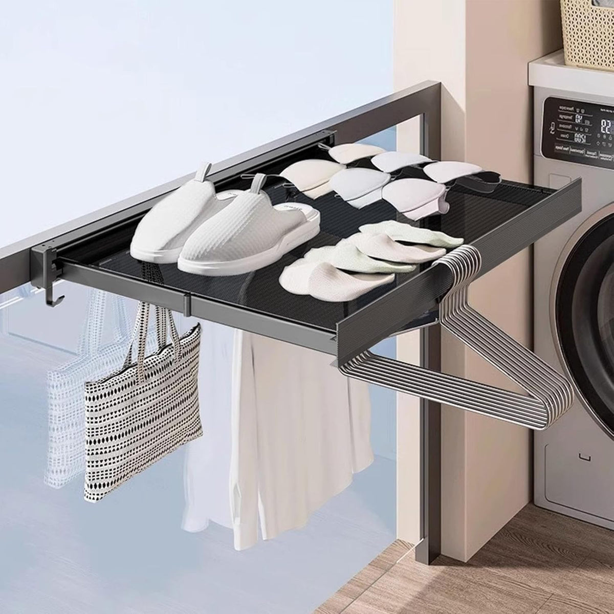 Wall-Mounted Drying Rack Foldable Clothes Rail & Hooks