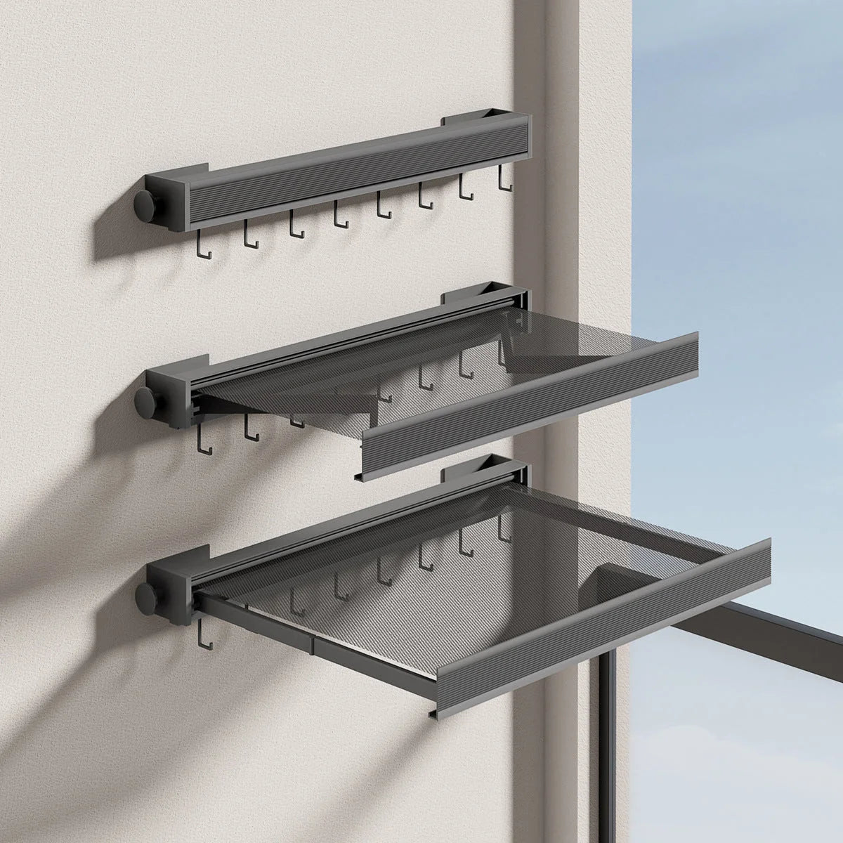 Wall-Mounted Drying Rack Foldable Clothes Rail & Hooks