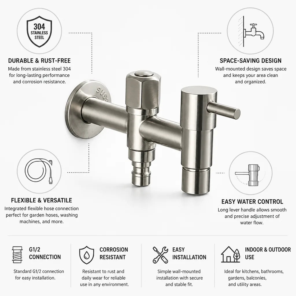 Wall-Mounted Faucet Stainless Steel 304 Flexible Hose