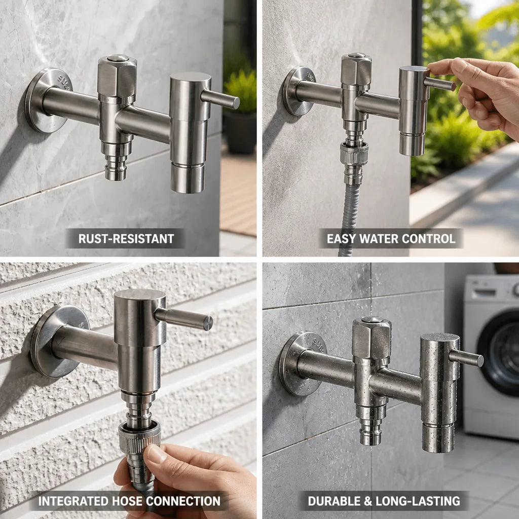 Wall-Mounted Faucet Stainless Steel G1/2 & Integrated Hose