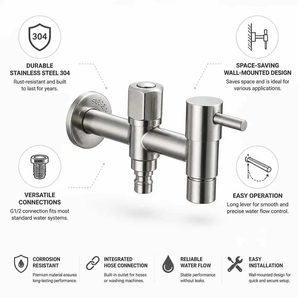 Wall-Mounted Faucet Stainless Steel G1/2 & Integrated Hose