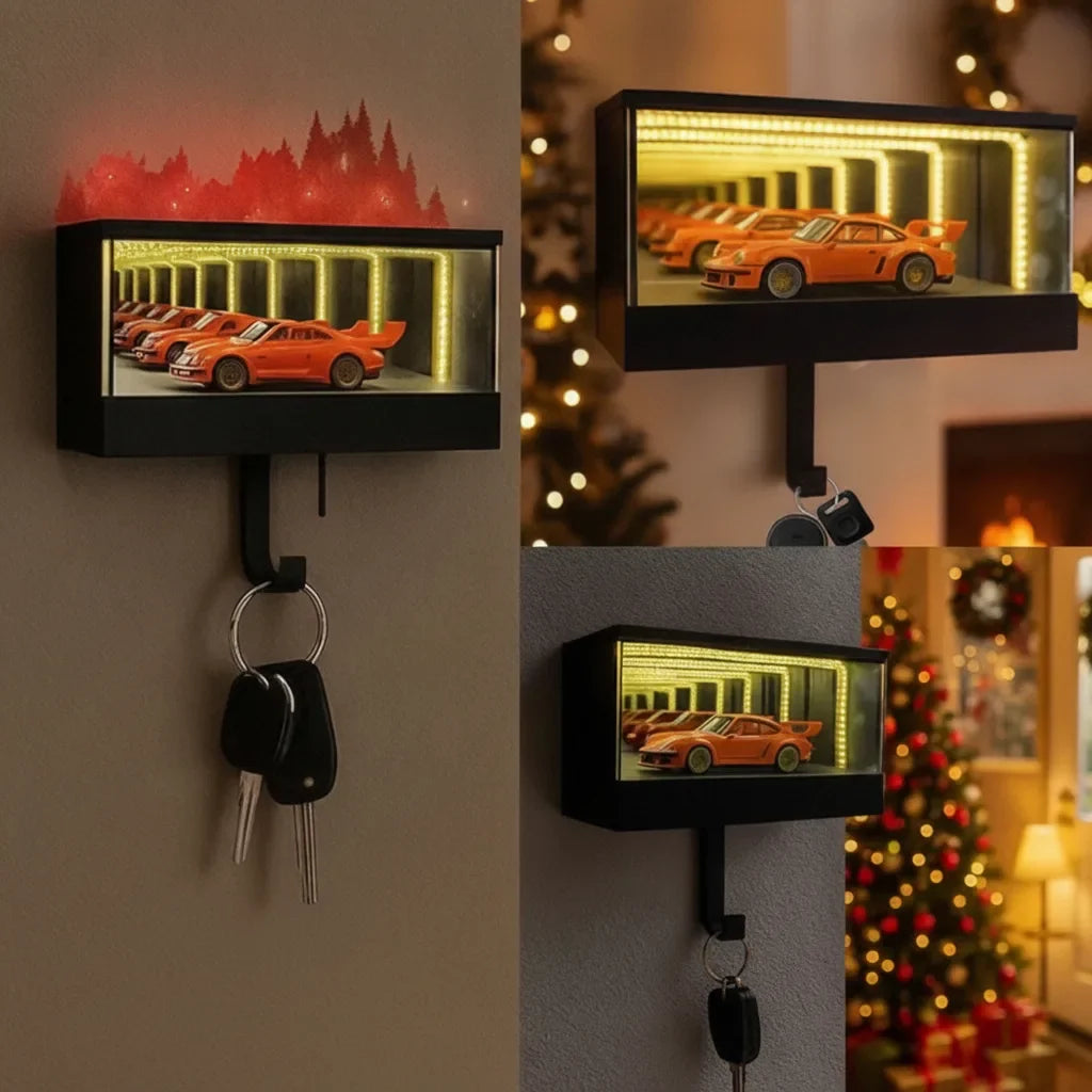 Wall-Mounted Key Holder Infinity Mirror & LED Lighting