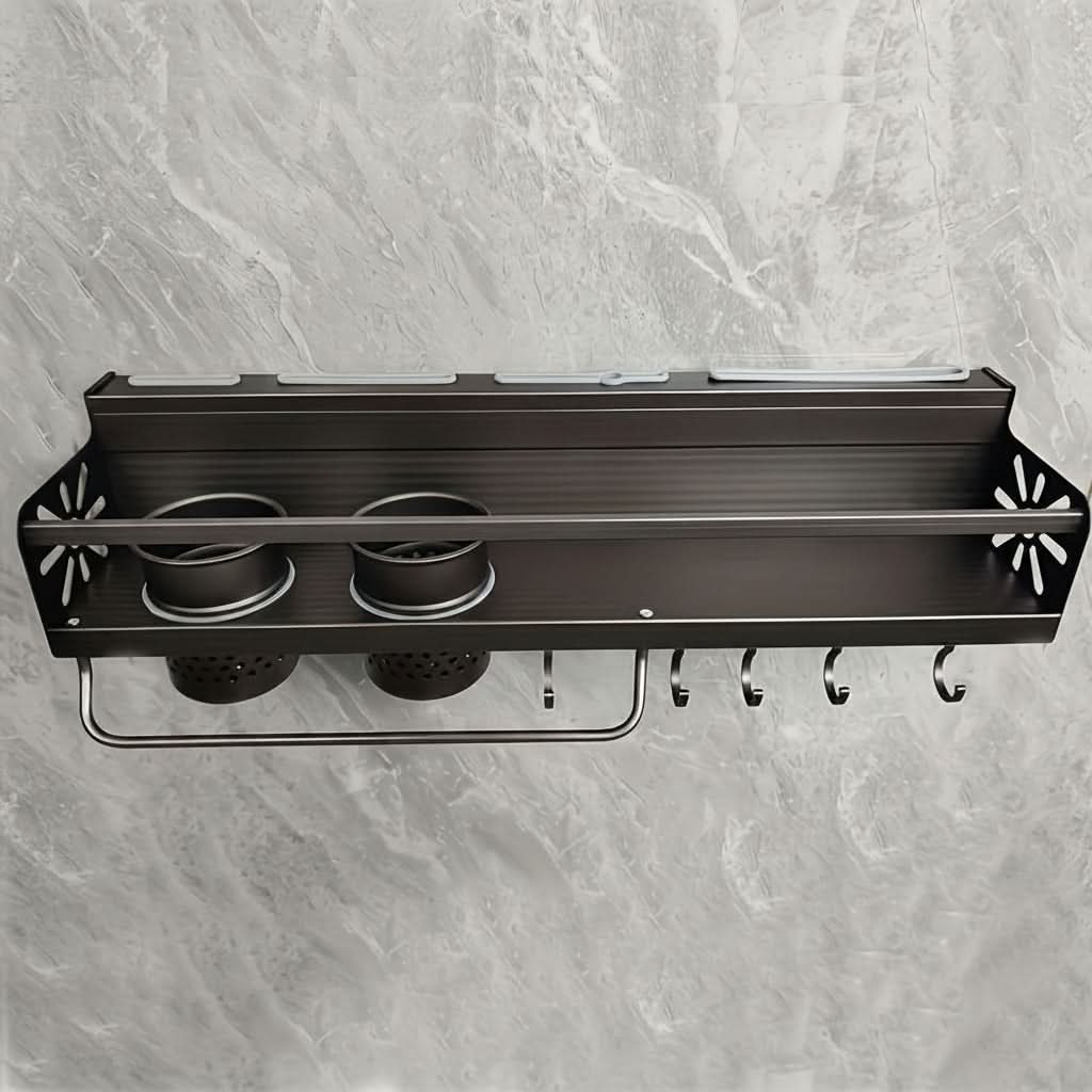 Wall-Mounted Kitchen Organizer Shelf Multi-Layer Hooks Space-Saving