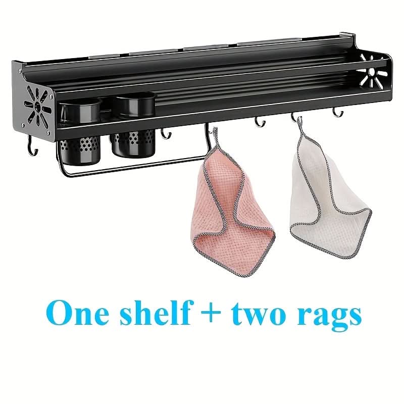 Wall-Mounted Kitchen Organizer Shelf Multi-Layer Hooks Space-Saving