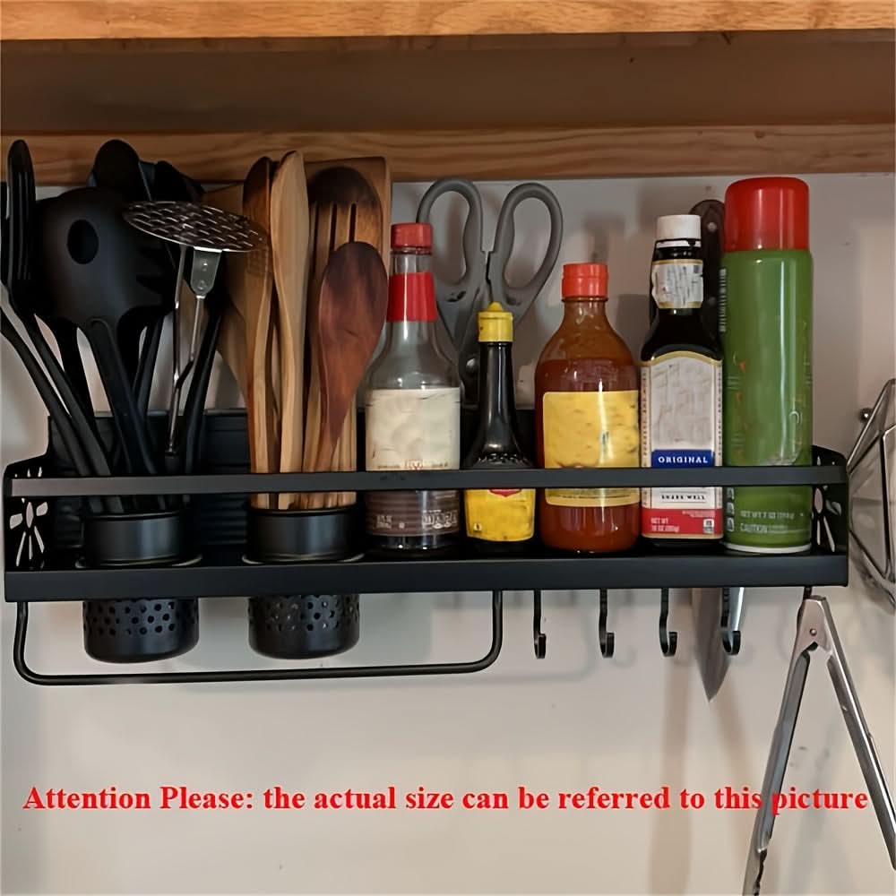 Wall-Mounted Kitchen Organizer Shelf Multi-Layer Hooks Space-Saving