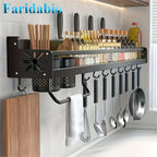Wall-Mounted Kitchen Organizer Shelf Multi-Layer Hooks Space-Saving