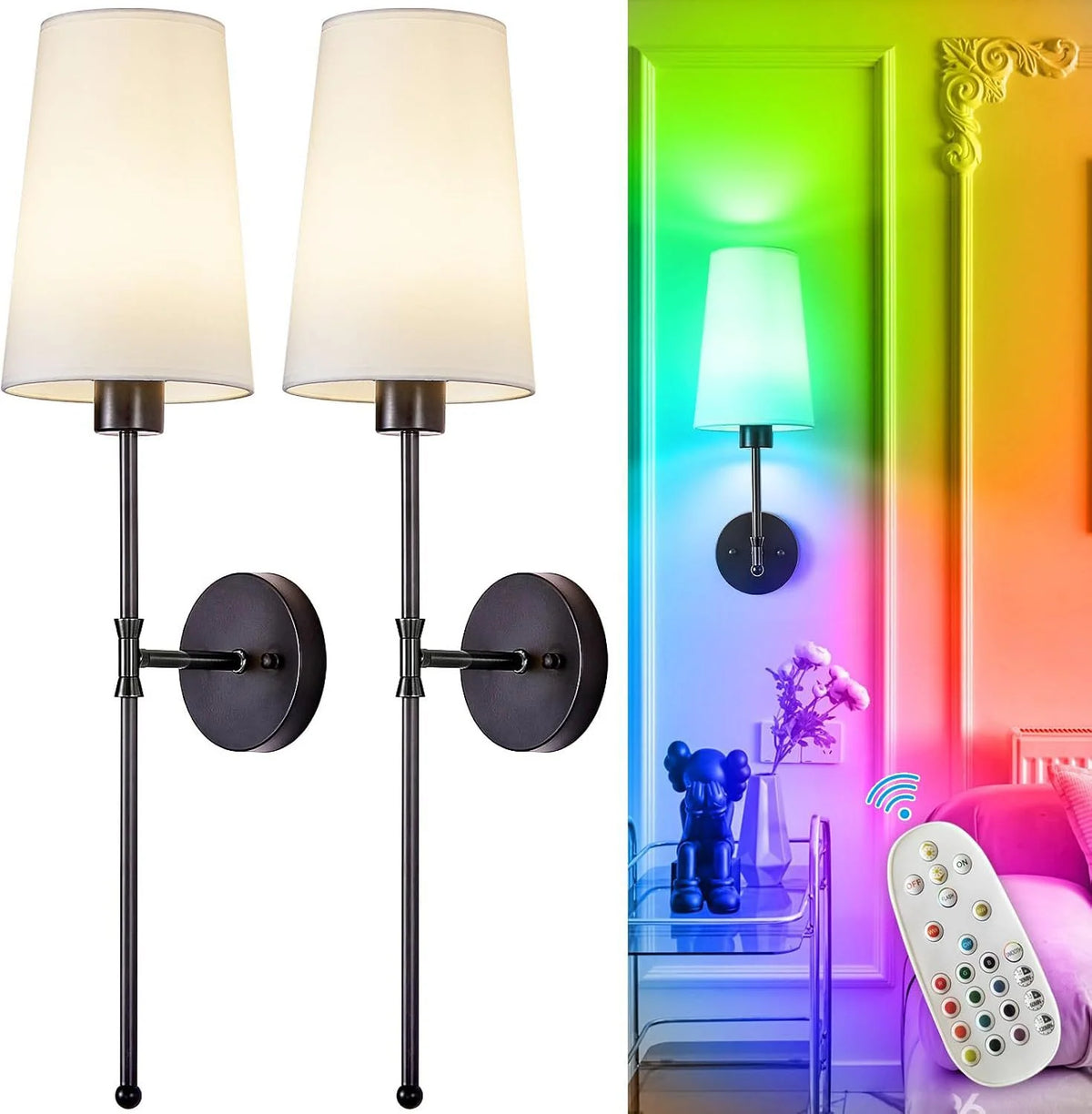 Wall Sconce Iron Frame Cream Shade Rechargeable or Wired
