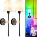 Wall Sconce Iron Frame Cream Shade Rechargeable or Wired