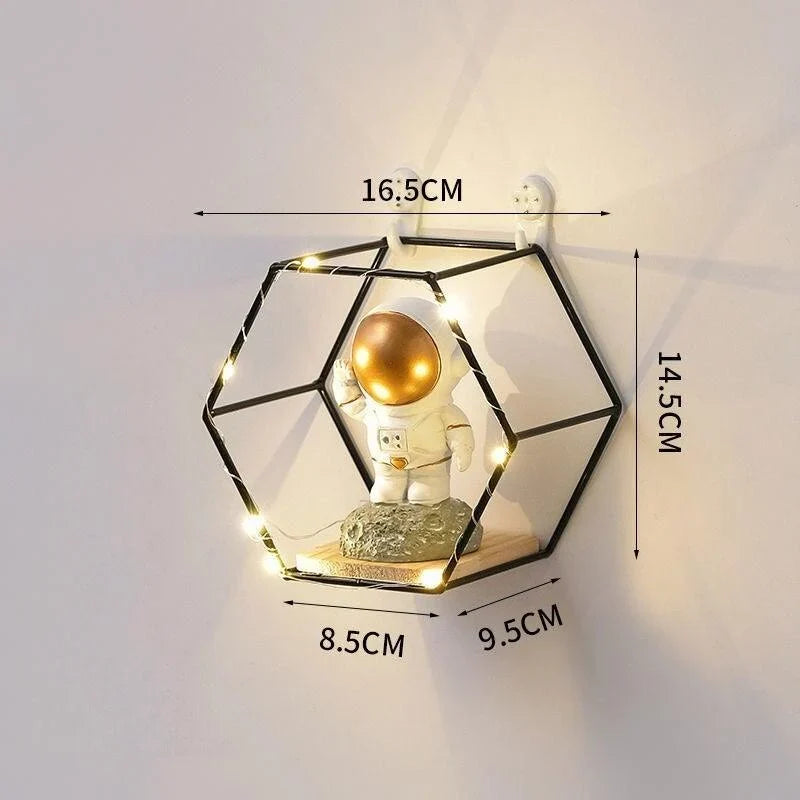 Wall Shelf Iron and Wood Double Hexagon Design