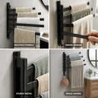 Wall Towel Rack 5 Swivel Arms Black Metal