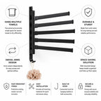 Wall Towel Rack 5 Swivel Arms Black Metal