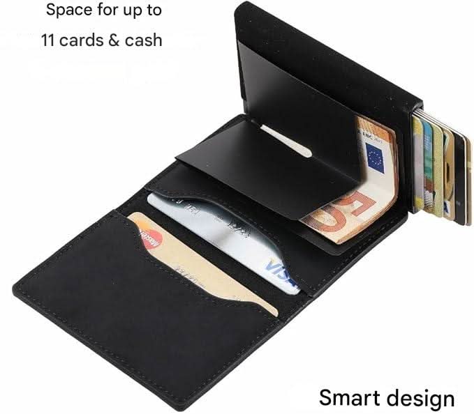 Wallet RFID-Blocking Push-Button Leather & Aluminum