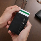 Wallet RFID-Blocking Push-Button Leather & Aluminum