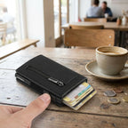 Wallet RFID-Blocking Push-Button Leather & Aluminum
