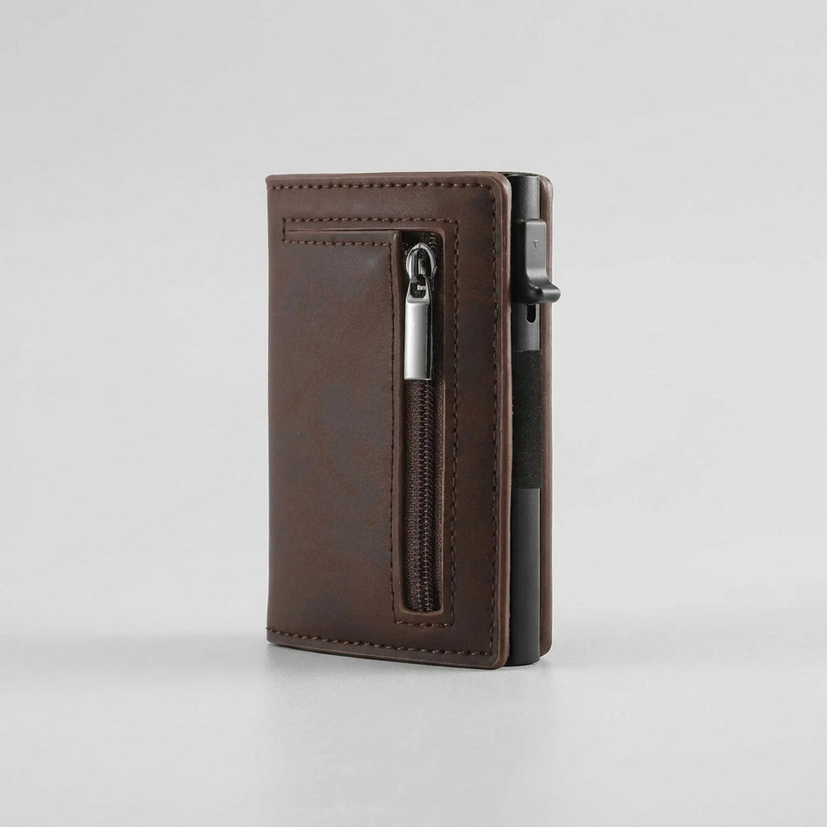 Wallet RFID-Blocking Push-Button Leather & Aluminum