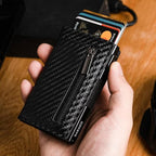 Wallet RFID-Blocking Push-Button Leather & Aluminum