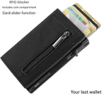 Wallet RFID-Blocking Push-Button Leather & Aluminum
