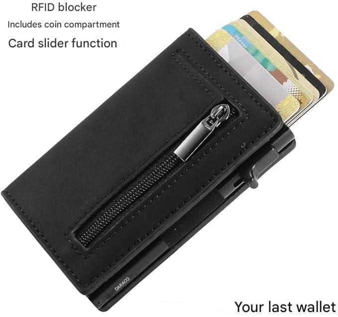 Wallet RFID-Blocking Push-Button Leather & Aluminum