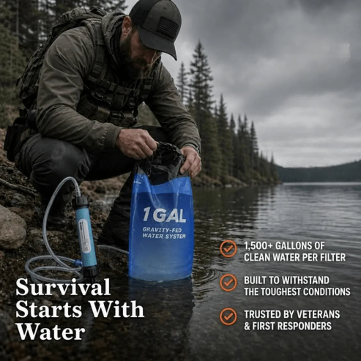 Water Filtration System Gravity-Fed Portable 1.6 Gallon